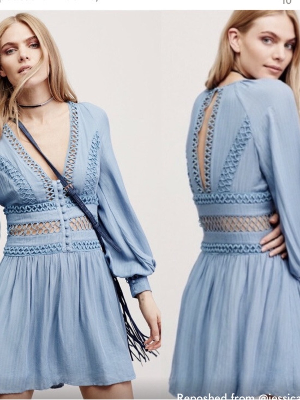 Free People I Think I Love You Cutout Crochet Mini Dress